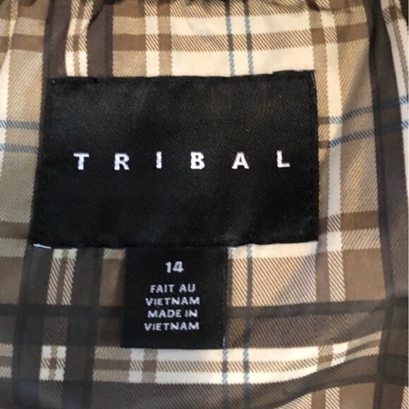 Tribal Plaid Sleeveless Puffer Vest Size 14 Snap Front Pockets Brown Beige Blue - Picture 3 of 7